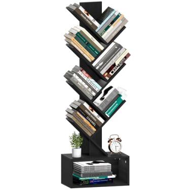Imagem de Yoobure Estante para livros de árvore, prateleira pequena de 6 andares, estante retrô para guardar livros de madeira, estantes altas e estreitas para canto, quarto, sala de estar, escritório em casa