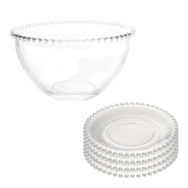 Imagem de Bowl Grande Para Servir Sobremesas Saladas Com 4 Pratos 20cm Cristal -