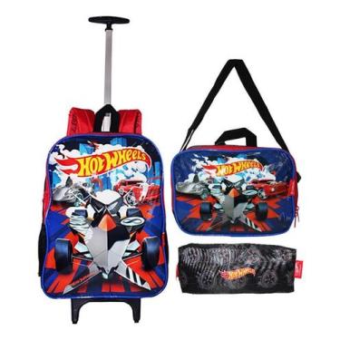 Imagem de Kit Mochila Hot Wheels Rodinhas Infantil Masculina Escolar - Luxcel