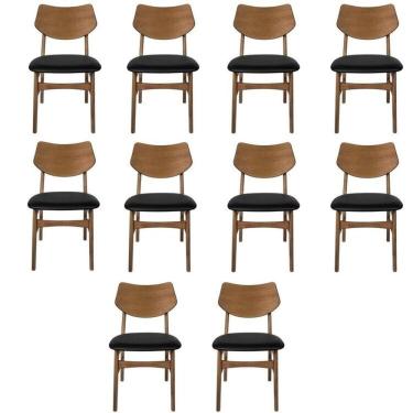 Imagem de Kit 10 Cadeiras Madeira Maciça e Pvc Edna Nogueira/Preto