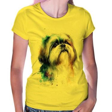 Imagem de Baby Look Cachorro Shih Tzu Watercolor - Foca na Moda, Amarelo, M