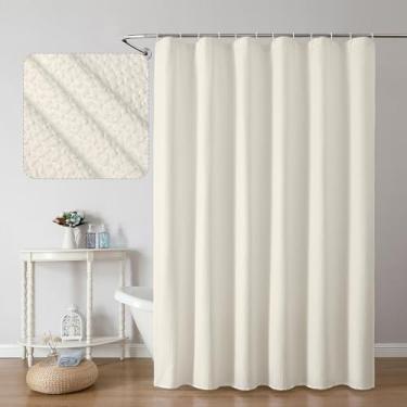 Imagem de OWENIE Cortina de chuveiro creme ou banheiro 182 x 182 cm, cortinas de chuveiro de tecido waffle texturizado em relevo 3D, estilo fazenda macia, repelente de água, lavável na máquina, creme, 182 cm L