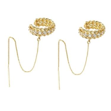 Imagem de DIAMANTIO Brinco de corrente folheada a ouro 18K com punho falso – Brinco delicado com detalhe de cristal de zircônia cúbica, joia minimalista para mulheres #D030425, Large, Cobre, Zircônia cúbica