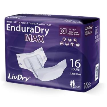 Imagem de LivDry EnduraDry Max XL Fraldas para adultos com abas, até 12 horas, roupa íntima superabsorvente para incontinência, cuecas com proteção contra vazamento, extra grande, pacote com 16