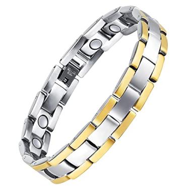 Imagem de Pulseiras elegantes de titânio com terapia magnética Feraco, para homens, alívio da dor de artrite com ferramenta de remoção, ouro prata