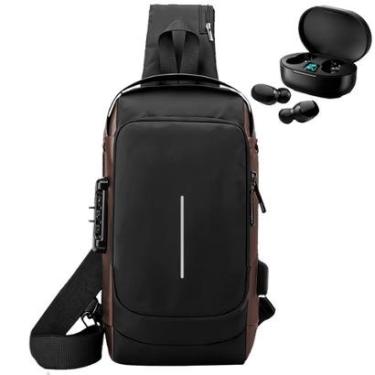 Imagem de Kit Bolsa Masculina Trava Anti Furto Alça Ajustável Fone Bluetooth Sem Fio-Feminino