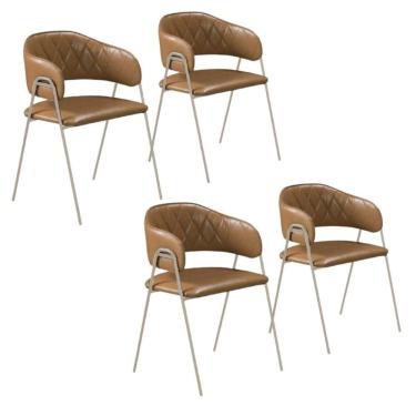 Imagem de Conjunto 4 Cadeiras Veneza No Couro Caramelo E Metal Champanhe