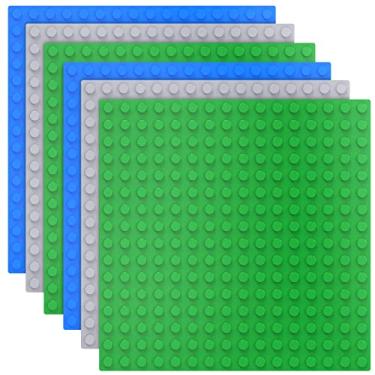 Imagem de 6 Pack Large Building Brick Baseboard in Blue, Green, Gray, 10 x 10 Inch Baseplates Compatible with DUPLO,MEGA, Baseplate for DIY Play Table or Wall