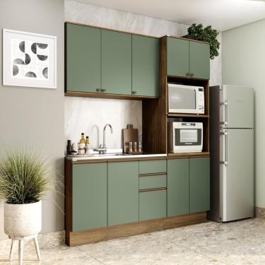 Imagem de Cozinha Compacta Celeste Kappesberg 100% Mdf Nogueira/verde 190cm