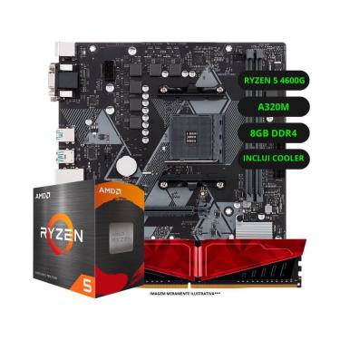Imagem de Kit Upgrade AMD Ryzen 5 4600G Vega 7 Placa Mãe A520 Memória RAM 16GB DDR4