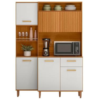 Imagem de Kit Armário Cozinha July 6 Portas Freijó Off White Rip Frisado Poliman