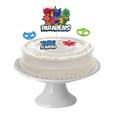 Imagem de Topo De Bolo Pj Masks Parabéns - 5 Itens