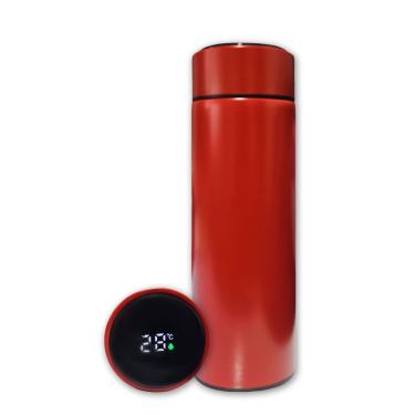 Imagem de Garrafa Térmica Aço Inox Com Termômetro Digital Led 500ml Vermelho