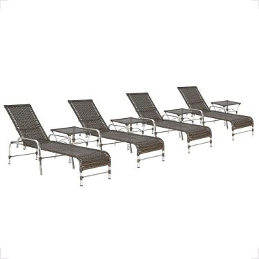 Imagem de 4 Espreguiçadeira Catar E 4 Mesa Garden Alumínio E Fibra Pedra Ferro