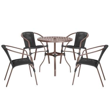 Imagem de 04 Cadeiras Floripa E Mesa Roma 100cm Marrom Trama Original Preto