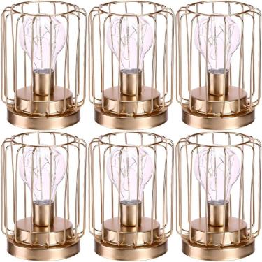 Imagem de Kit 6 Abajur De Mesa Geométrico Lâmpada LED Metal Dourado