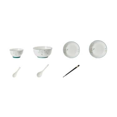 Imagem de Pratos nórdicos de cerâmica simples e requintados para uso doméstico resistente a altas temperaturas - Conjunto de 18 peças com tigela de sopa [tigela de arroz de 12,7 cm]