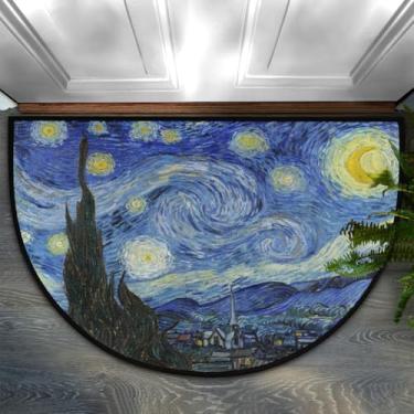 Imagem de Capacho para ambientes externos, noite estrelada, meio-redondo, tapete de entrada antiderrapante absorvente, tapetes de decoração de varanda de baixo perfil, tapete de entrada de baixo perfil, tapete
