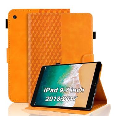 Imagem de Varohix Capa para iPad 5ª/6ª geração/iPad de 9,7 polegadas/iPad Air 2 / iPad Air 9,7 polegadas 2018/2017 capa flip de couro PU com suporte para Apple Pencil com suporte, laranja