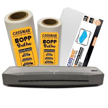 Imagem de Kit Laminadora Aurora A3 110V + BOPP A4 + BOPP A3 Brilho Cassmar