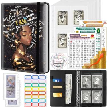 Imagem de Fichário de economia de dinheiro, 100 envelopes desafio de economia de dinheiro, envelopes de dinheiro e 3 rastreadores de planejamento de orçamento, livro de couro PU A5 para economia de dinheiro