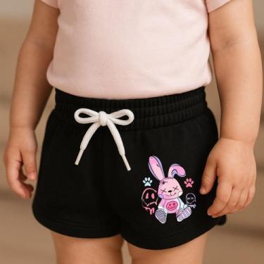 Imagem de Short Moletinho Infantil Estampado Feminino Coelho Street Colorido Del