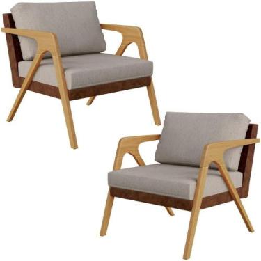 Imagem de Kit 02 Poltronas Pietra L02 material sintético Marrom Linho Bege - LYA