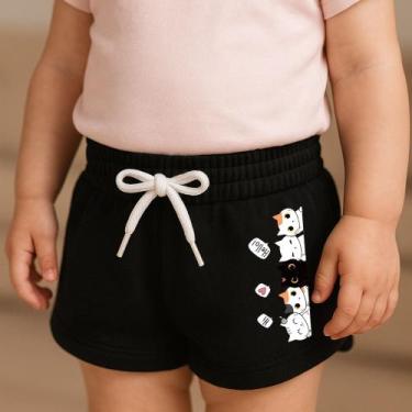 Imagem de Short Moletinho Infantil Feminino Gatinhos Costas Presente Dia das Cri