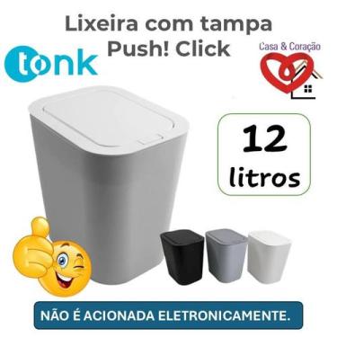 Imagem de Nova Lixeira Branca Tonk de 12 litros  Tampa Click Antiodor e Insetos 