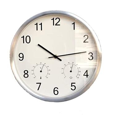 Imagem de Relógio de parede para quarto simples e moderno relógio de parede com termômetro higrômetro varredura segundos silencioso redondo sala de estar quarto escritório relógio de quartzo relógio de parede