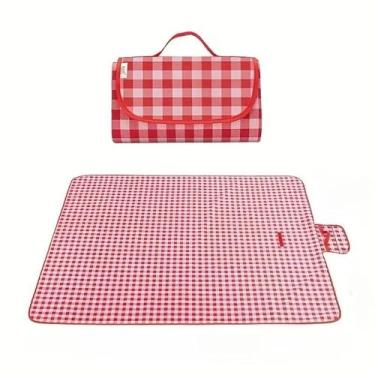 Imagem de Toalha Piquenique, Esteira de Praia Dobrável Impermeável Piquenique, para Praia, Camping, Festa Na Grama, 200x200cm, à Prova D'água e de Umidade(Vermelho Grelha)