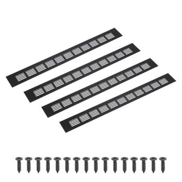 Imagem de PATIKIL Grade de ventilação retangular de 45 x 5 cm, 4 peças de cobertura de ventilação de alumínio com parafusos de montagem para armário e porta de armário, preto