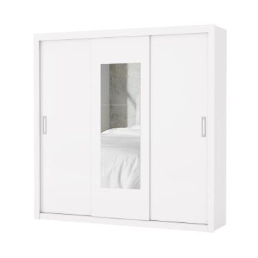 Imagem de Guarda Roupa Casal Bahia Com Espelho 3 Portas De Correr Carioca Moveis Branco