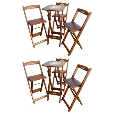 Imagem de Kit 2 Conjuntos Bistrô Mesa Com 3 Banquetas Dobráveis De Madeira Personalizada Hei - Imbuia