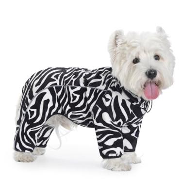 Imagem de Casaco de lã para cães pequenos e médios, macacão de pijama com pernas, à prova de vento, quente, frio, colete de corpo inteiro, roupa de neve aconchegante (listras de zebra, GG)