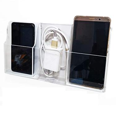 Imagem de Serlife Suporte de parede de acrílico para celular, suporte de parede, controle remoto para TV, caixa de armazenamento de mídia (parte traseira branca, 3 solts)