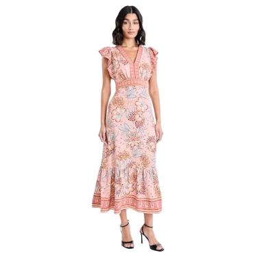 Imagem de Donna Morgan Vestido feminino feminino com decote em V e manga com babados - Vestido longo até o tornozelo para convidadas de casamento, Blush/rosa malva, 40