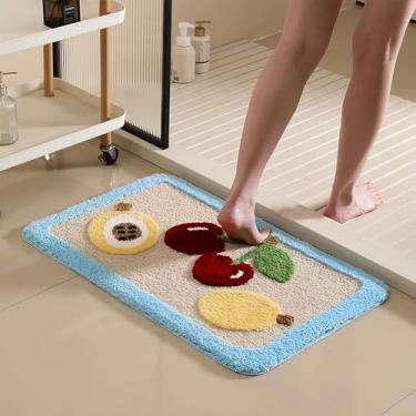 Imagem de Tapete de banheiro de frutas mistas bege claro, macio absorvente maracujá limão cereja tapete de banho com suporte antiderrapante, tapete lavável na máquina para entrada do quarto, pia da cozinha 50 x