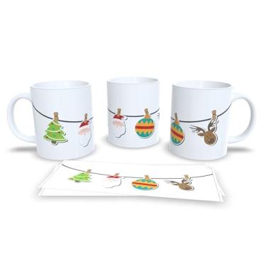 Imagem de Caneca Natalina com Desenhos de Árvore de Natal, Papai Noel e Rena, Porcelana Branca, Decoração Festiva (1)