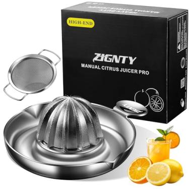 Imagem de ZIGNTY Espremedor de limão de aço inoxidável, espremedor de frutas cítricas manual resistente, espremedor de frutas laranja e limão premium, alargador robusto com rotação de 2 bicos para despejos