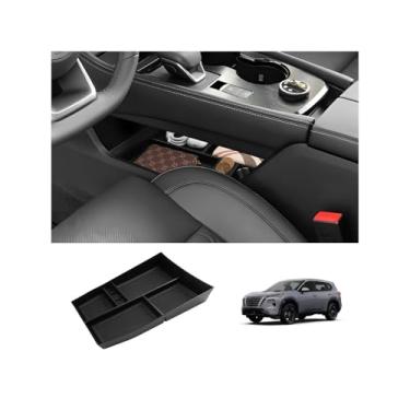 Imagem de LUWU Caixa de armazenamento para console central inferior Rogue 2025 2026 para 2021 2022 2023 2024 2025 2026 N issan Rogue Accessories Organizador de console de braço material ABS acabamento preto