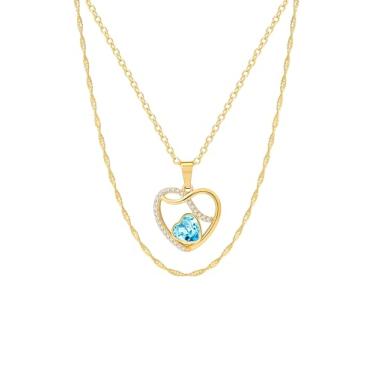 Imagem de XIJIN Colares de coração em camadas para mulheres, corrente banhada a ouro 14K, colar com pingente grosso de coração de zircônia cúbica vermelha, 45,7 cm, 18 inch, Latão, Zircônia cúbica