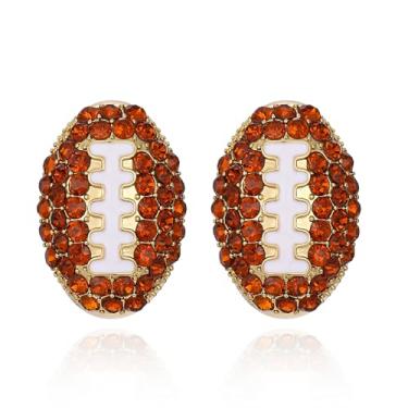 Imagem de TONLUYAX Brincos de futebol feminino de rúgbi com strass para fãs de esportes, torcedores de torcida, joias de futebol