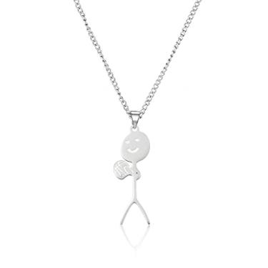 Imagem de Colar de desenho engraçado para mulheres, colar de dedo, rosto sorridente, presente de amizade, pingente de aço inoxidável para mulheres, homens, meninos, meninas, joias legais feitas à mão, I