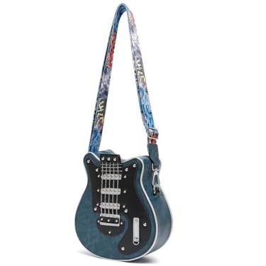 Imagem de Bolsa tiracolo masculina e feminina em forma de guitarra de couro PU exclusiva novidade bolsa de guitarra (azul 1)