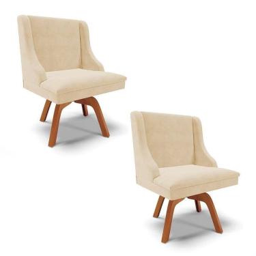 Imagem de Kit 2 Cadeiras Estofadas Giratória Para Sala De Jantar Lia Suede Bege - Ibiza