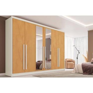 Imagem de Guarda Roupa Casal 6 Portas (2 C/ Espelho) E 6 Gavetas Valencia Off White/peroba - Europa