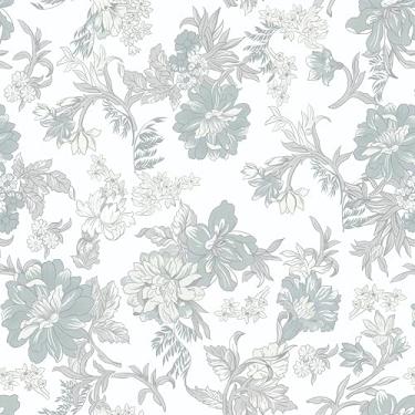 Imagem de GloryTik Papel de parede floral, papel de contato floral azul removível, papel de parede autoadesivo para locatário para quarto, sala de estar, banheiro (43,9 cm x 500,4 cm)