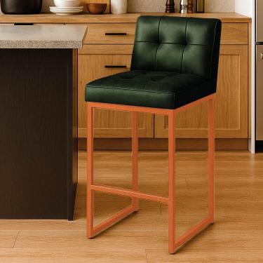 Imagem de Banqueta Alta Com Encosto Lirina C05 Industrial Metal Assento Estofado Verde D'Rossi