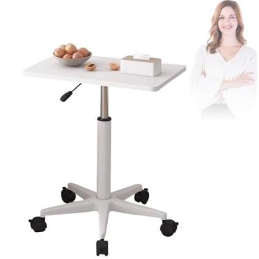 Imagem de HGTRH Mesa de mesa em pé, mesa de pé móvel com rodas bloqueáveis 60 x 40 cm, altura ajustável 59-80 cm/70-95 cm/85-107 cm, estação de trabalho para computador de ajuste pneumático, branca, 59 ~ 80 cm
